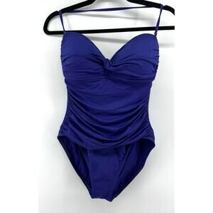 La Blanca Island Goddess Ruffle V-Plunge One Piece Swimsuit Size M Purple